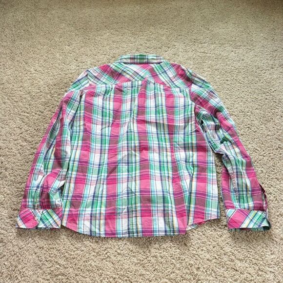 Talbot's Shirt Womens Large Button Up Top Pastel Plaid Lightweight Madras Preppy - Picture 7 of 8